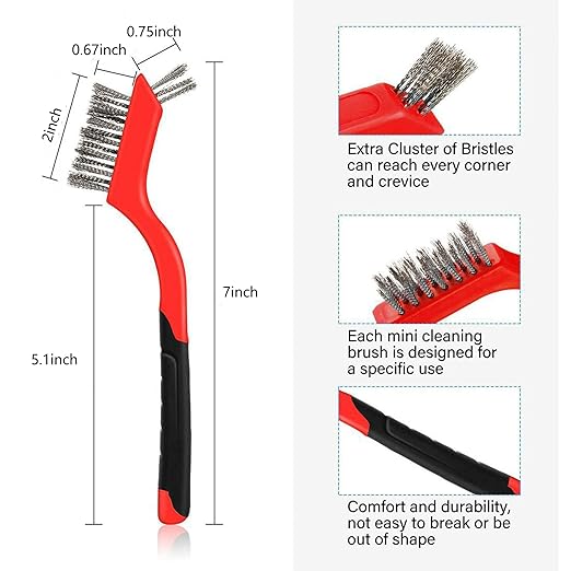 Wire Brush Set for Cleaning Rust Removal in Holes, 3pcs Brass/Stainless Steel/Nylon Brushes