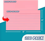 Chell Extra Heavyweight Index Cards 3x5 Inch, No Bleed-Through, 200 Count, Ruled Front and Blank Back, 80 lb. Cover Weight, Pastel Colors