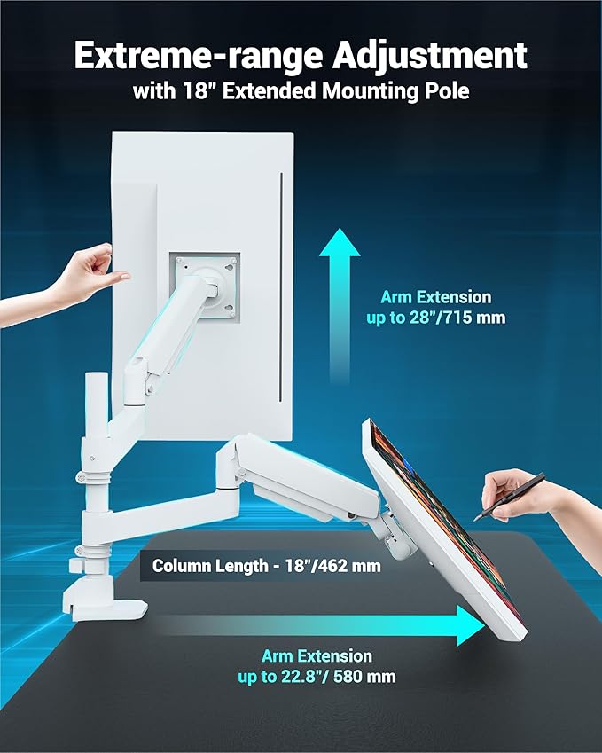 Ergounion Dual Monitor Arm for 13-49 Inch Ultrawide Screens, Heavy Duty Monitor Mount for 2 Monitors up to 44lbs, Full Motion Vertical Stacked Dual Monitor Arm Desk Mount, 75/100mm VESA Mount, White