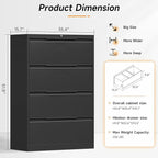 Bestoo 4-Drawer File Cabinet with Lock, Metal Filing Cabinet for Home Office, Lateral Filing Storage Cabinets, Fits File Folders, Letter/Legal/F4/A4 Sizes, Assembly Required (Black)