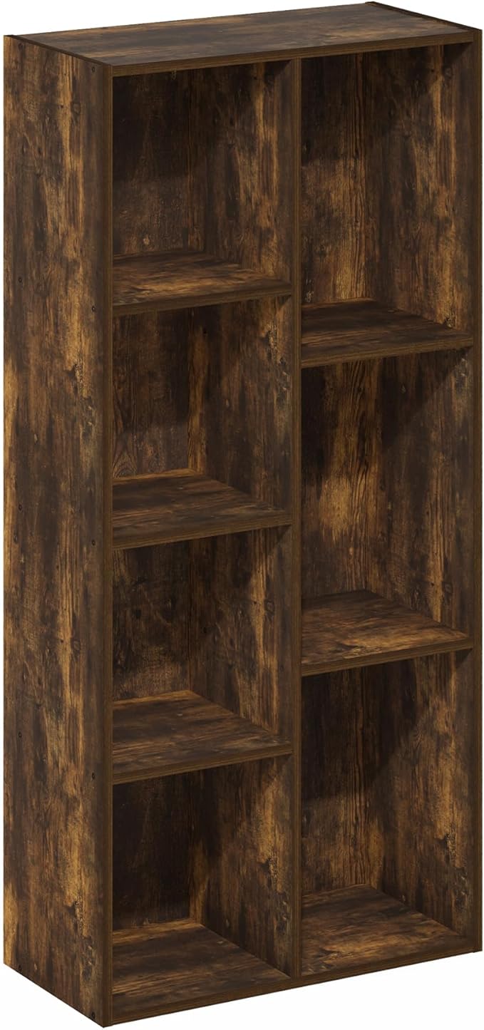 Furinno LUDER Book Shelf, 7-Cube Bookshelf, Bookcase, 9.4 x 19.5 x 41.7, for Living Room, Bedroom, Home Office, Amber Pine