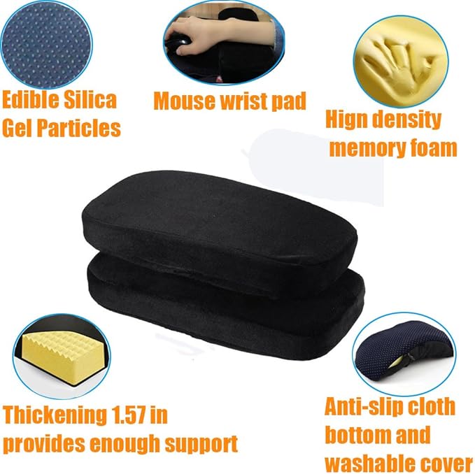 Sunnors Chair Armrest Pads,Memory Foam Office Chair Arm Covers and Elbow Pillow for Elbows and Forearms Pressure Relief(Set of 2)