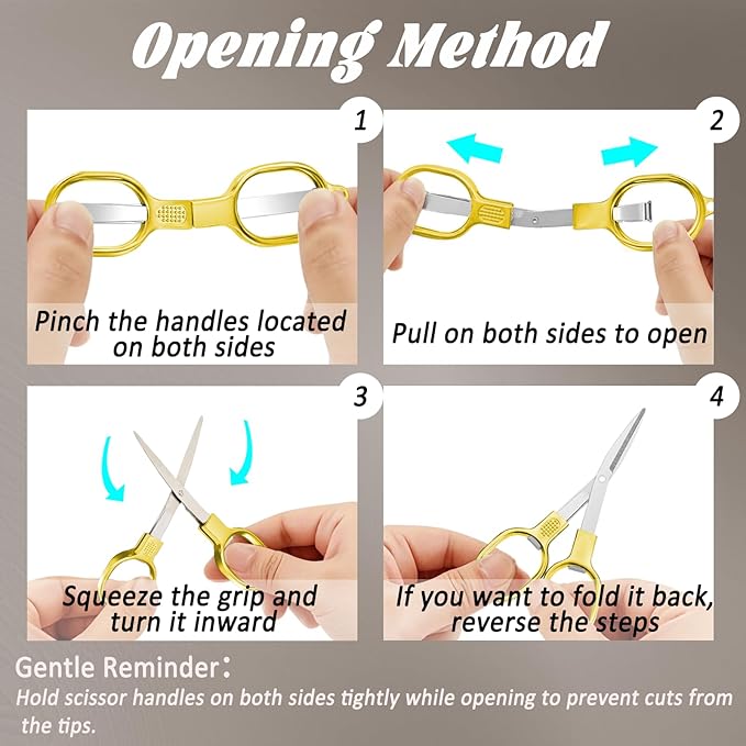 2 PCS Stainless Steel Mini Folding Scissors, Safety Pocket-Sized Multipurpose Scissors with Keychains for Travel, Home, Office, Crafts, Sewing & Nurse Accessories (Gold)