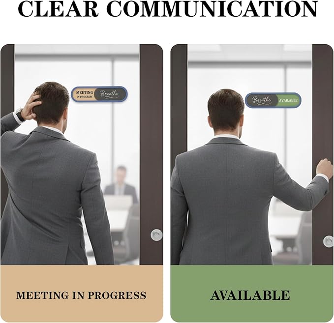 In a Meeting Office Door Sign with Slider - "Breathe" Offices Status Indicator (Meeting in Progress/Available), Adhesive Back & Extra Magnets, Acrylic Privacy Sign for Home Office, Studios & Workspaces