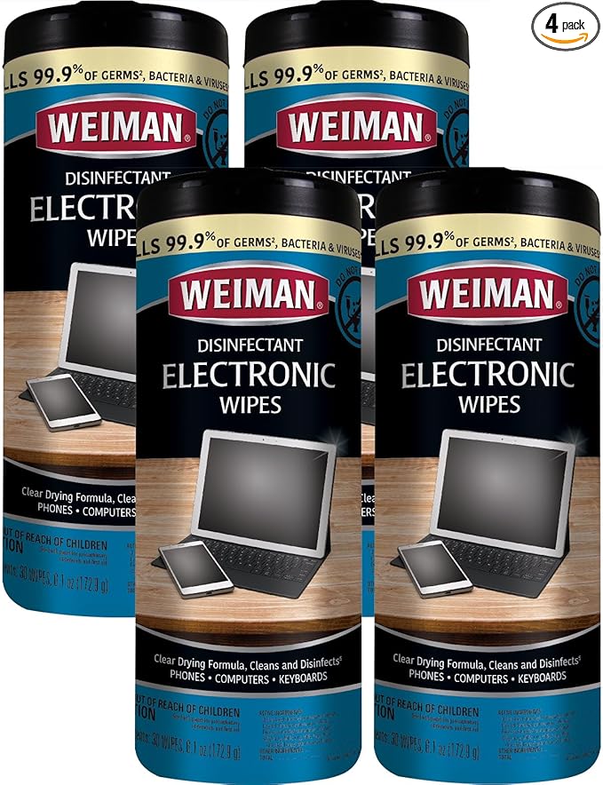 Weiman Electronic Screen Cleaner Wipes - 4 Pack Clean Your Laptop, Computer, TV, and All Electronic Equipment - Electronic Wipes - 30 Count