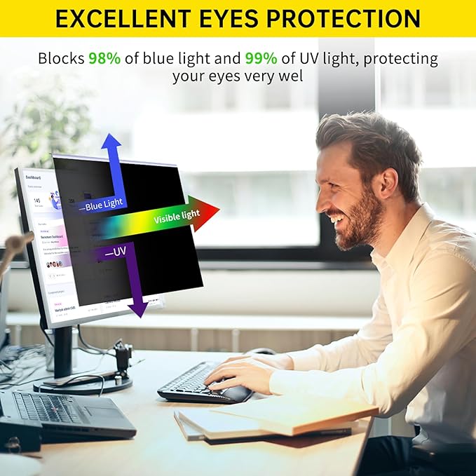 DEJIMAX 〔2-Pack〕 27 Inch Computer Privacy Screen Filter for 16:9 Monitor, Anti-Blue Light, Anti-UV Blue Light Blocking Removable Privacy Protector Shield, Hanging Type