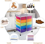 DORTALA 15-Drawer Rolling Storage Cart with Drawers, Rolling Utility Cart w/Removable Drawers & Universal Wheels, Tools Scrapbook Paper Organizer for School, Office, Home, Classroom (Rainbow)