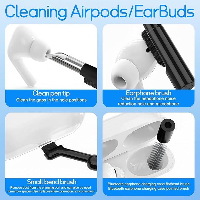 Keyboard Cleaning Kit Laptop Cleaner, 32-in-1 Computer Screen Cleaning Brush Tool, Multi-Function PC Electronic Cleaner Kit Spray for iPad iPhone Pro, Earbuds, Airpods, Camera Lens, Monitor (Black)