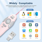 QUI Presentation Clicker Wireless Presenter Remote Clicker for PowerPoint Presentation Remote, PowerPoint Slide Advancer for Mac/Windows/Linux, Google Slide/PPT/Keynote, USB A&C, Pink
