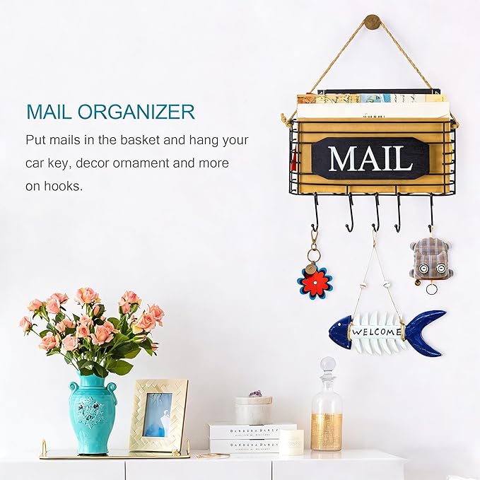 SRIWATANA Mail Key Holder for Wall, Mail Organizer Wall Mount, Small Size, Black
