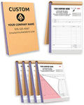 Custom Carbonless Invoice Book with Logo, Personalized Cover & Inner Pages, 2 Part NCR Receipt & Work Order Forms, Easy Tear, Writing Shield for Small Business (2-Part [White/Red], 7.48 x 5.12INCH)