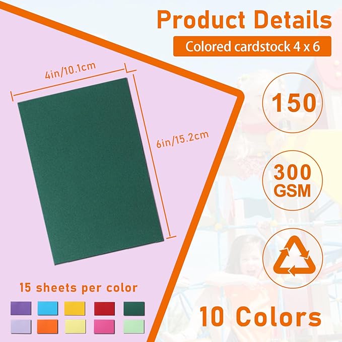 Guakicae 150 Sheets 10 Assorted Colors Cardstock 4 x 6 Scrapbooking Paper, 300gsm/110lb Heavyweight Art Flat Card Stock Printer Paper for Cards Making, Invitations, Greeting Cards, Festival Blessings
