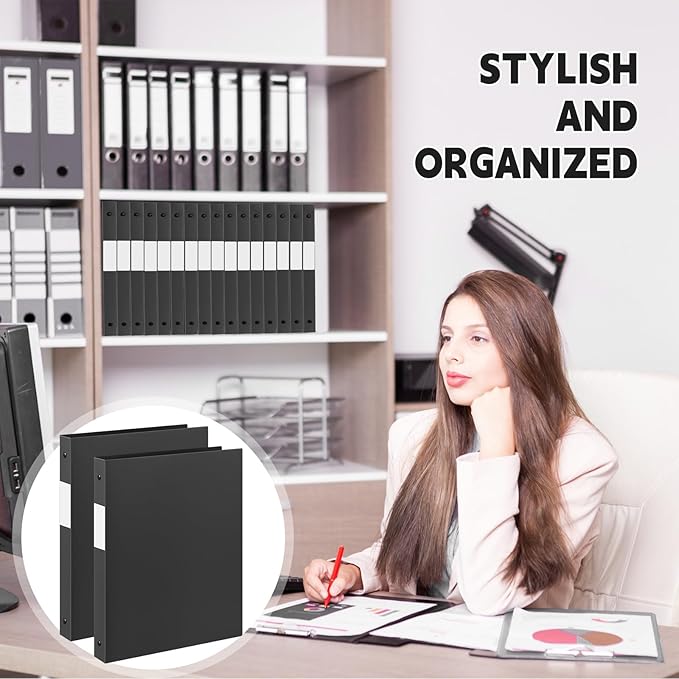 Henoyso 36 Pcs 3 Ring Binder 0.5 Inch Round Fits Letter Size 8.5'' x 11'' Paper Plastic Flexible Binder Bulk Holds 140 Sheets with 1 Pockets Versatile Organizer for Home Office School (Black)
