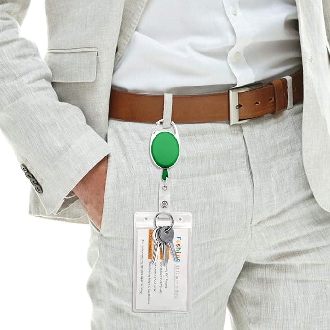 Fushing 20Pcs Retractable ID Badge Holders ID Badge Reels with Clip Retractable Badge Holders for Office Worker Doctor Nurse (Green)