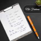 Jaipur V2 Piston Filled Refillable Fountain Pen - Orange Ultra Flex Cursive Pen w/Stainless Steel Nib - Luxury Pens w/Acrylic Body & Ebonite Feed - Fountain Pens for Journaling & Calligraphy