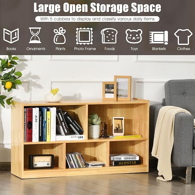 Tangkula 5 Cube Bookcase, 2 Tier Wooden Storage Open Bookshelf, Multipurpose Display Storage Cabinet for Living Room, Bedroom, Hallway, Kid's Playroom, Reading Nook (Yellow)