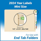 MINI 2024 Year Stickers, Doctor Stuff 2024 Chart Stickers, Light Green Color Coded, Tab 1287 Style, USA Made Year Labels for End Tab File Folders, 500/Roll, 1 Roll, 1/2" x 1-1/8"