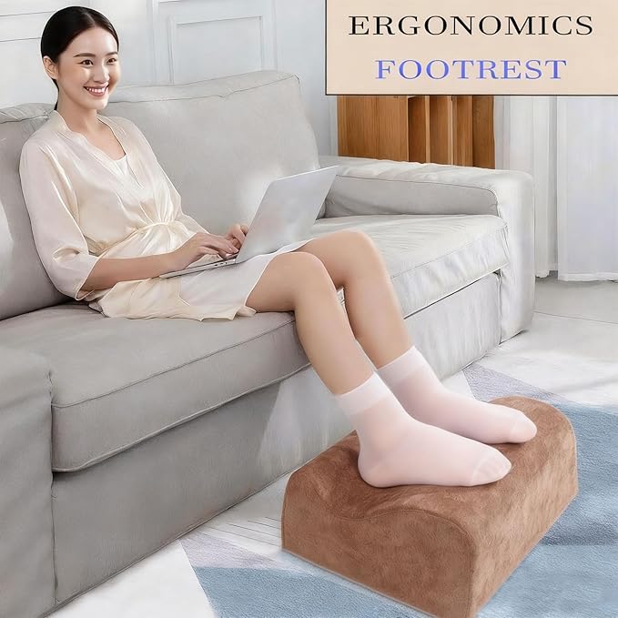 COMFelicify Foot Rest for Under Desk at Work, Ergonomic Under Desk Footrest with Washable Cover, Memory Foam Foot Stool for Office Chair & Gaming Chair, Back & Hip Pain Relief, Brown