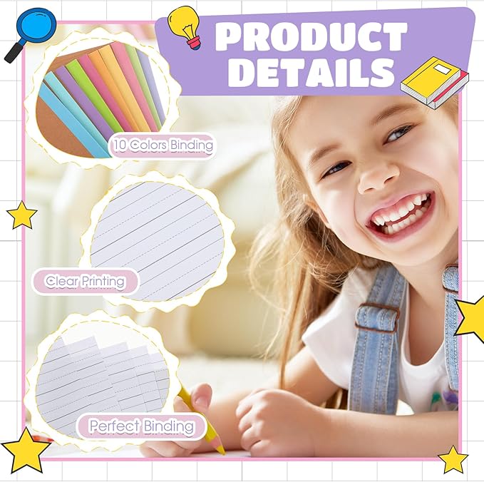 Henoyso 20 Pcs 120 Pages Primary Composition Notebooks K-2, Primary Journal Grades K-2, Writing Journal Practice Notebook for Kids in Preschool, Kindergarten, Back to School Supplies (Macaron)