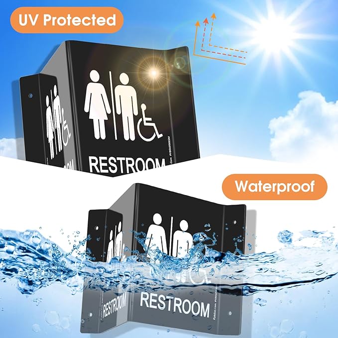 Faittoo Restroom Sign, Bathroom Signs, (2 Pack) 6 x 8 Inches Acrylic Sign, for Office or Business Bathroom and Toilet Door or Wall Decor, Indoor Outdoor Use, Black (Men and women with Handicap)