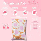 Pretty Package Store 6x9 Designer Poly Mailer 100 Pack Heavy Duty Waterproof Self Seal Shipping Bags for Small Business Large Mailing Envelopes Bulk Tear Resistant Cute Packaging Pink Blooms Flowers