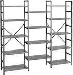 SUPERJARE Triple 5 Tier Bookshelf, Bookcase with 14 Open Display Shelves, Wide Book Shelf Book Case for Home & Office, Grey