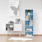 Furinno LUDER Book Shelf, 5-Cube Bookshelf, Bookcase with Open Shelf, 9.4 x 15.8 x 52, for Living Room, Bedroom, Home Office, White/Light Blue