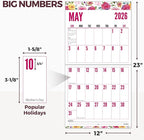 CRANBURY Large Print Wall Calendar 2026, 12x23" Open, 12 Months Floral Designs, Use Jan to Dec 2026, Big Numbers, Big Grid, Low Vision Calendar, Non-Glossy Paper for Easy Writing, Includes Planner Stickers