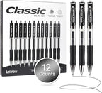 Lekreo Classic Retractable Gel Roller Pens, 0.7mm Fine Point (Black Ink- 12 Packs)