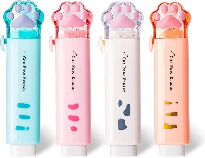 Daphilly Retractable Eraser for Pencils Cute Cat Erasers Pink Kawaii Erasers Suitable for School Home Office Supplies (cat paw)