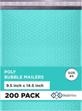 Teal Large Poly Bubble Mailers 9.5x14.5 inch #4 | Self Seal Padded Envelopes Cushioned Bubble Mailer | Usable Size 9.5x13.5 | WaterProof | Lightweight mailing Shipping Bags | 200 Pack Bulk