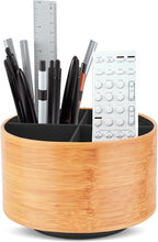 Hennaja Round Leather Art Supply Organizer,Remote Control Holder,360 Degree Spinning,Multi-Functional Pencil Holder,4 Compartments Desktop Stationary Organizer(1-Beige2)