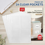 H4D 24 Pack Labels for Storage Bins, 3" x 5" Plastic Clear Adhesive Index Card Holders, Tote Label Pockets for Organizing Storage, Library Card, Shelves