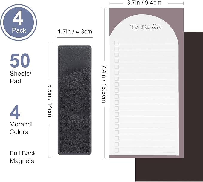Thboxes 4 Pack Magnetic To Do List Refrigerator with Pen Holder, Totally 200 Sheets Magnetic Note Pad for Fridge Grocery List Magnet Pad for Fridge(Morandi Design)