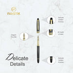 FANSTIK, Customized Fountain pen with name (MADE IN USA), stainless steel, black and gold, luxury engraved pen personalized for men and for women. (Fountain Black-Gold)