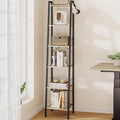 Hzuaneri Ladder Shelf, Bookshelf Bookcase, Freestanding Corner Storage Shelve with 2 Hooks for Home Office, Living Room, Kitchen, Bedroom, Industrial, 11.8" D x 13.4" W x 72.8" H, Greige BC13305B