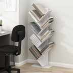 Furinno TREE Book Shelf, 9-Tier Bookshelf, Tree Bookcase with Angled Open Shelf, 8.4" x 15.7" x 50.9", for Room Decor, for Living Room, Bedroom, Home Office, White