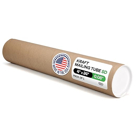 Cardboard Mailing Tube, 4" x 24" with Plastic Caps - USA-Made USPS Approved Poster Tube for Documents & Blueprints - Reinforced Mailing Cylinders for Shipping & Storage by IDL Packaging