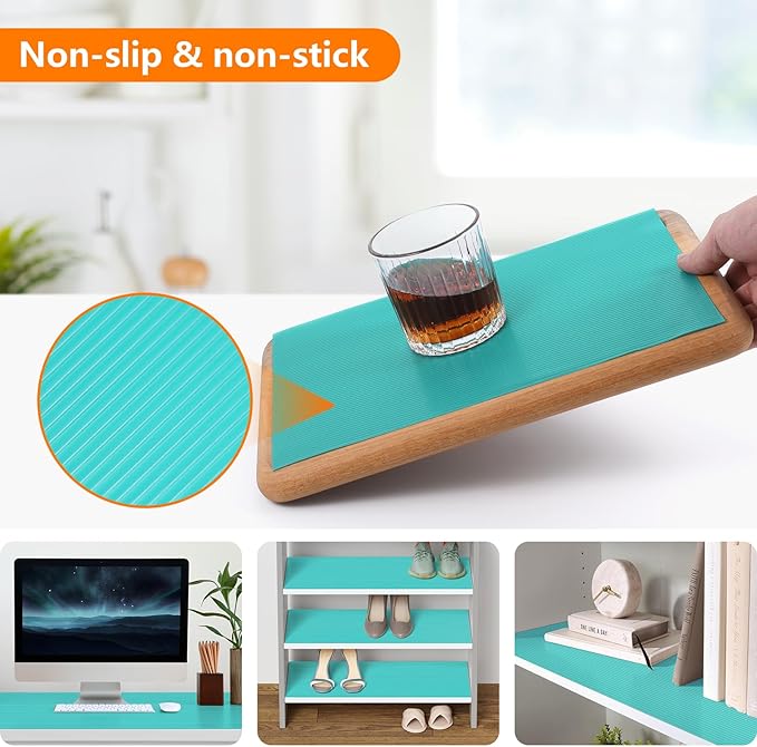 Shelf Liners for Kitchen Cabinets Drawer Liner Non Adhesive Cupboard Mat EVA Material Waterproof Refrigerator Mats Washable Fridge Liner for Cupboard and Desks Liner Blue 17.3 x 393.7 Inches