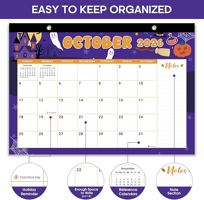 Desk Calendar 2026, 21 Months Calendar Runs from October 2025 to June 2027 - Large 17" x 12" Desktop/Wall Monthly Planner for Home School, or Office - Watercolor Festival