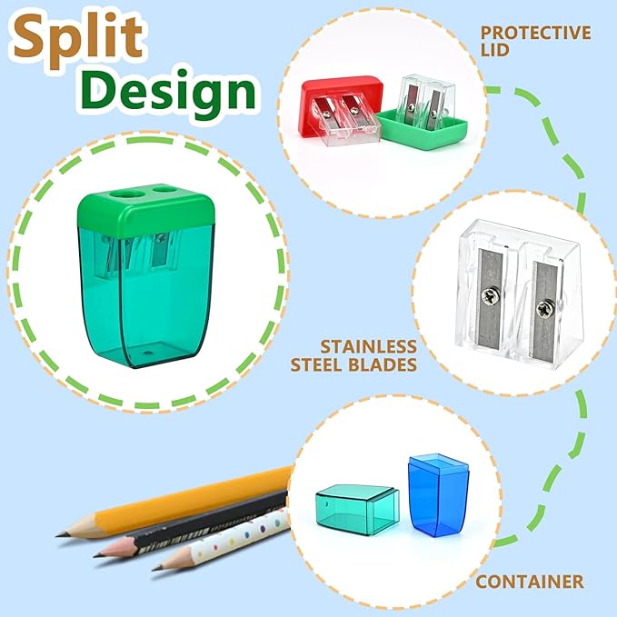 AUSTARK 4Pcs Pencil Sharpeners Manual for Kids Adults, Dual Hole Small Handheld Pencil Sharpener Bulk for Office School Home, Back to School Supplies