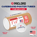 Paclord 3" x 6" Heavy-Duty Reinforced Cardboard Mailing Tube, Pack of 1 Tube with 2 Caps – Secure USPS Approved – Great for Shipping and Storing of Prints, Artwork, Posters or Documents