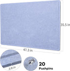 Large Bulletin Board - 48 x 36 Inches, Decorative Felt Pin Board for Wall - 4' x 3' Foldable Photo Display Board with Self-Adhesive Tape, Includes 20 Push Pins - Lavender Blue
