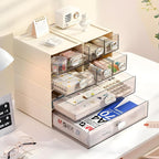 OSteed Spacious Desktop Storage Box, 1 Large 1 Middle & 2 Small Storage Drawers, Stackable Office Desk Drawer Organizer and Accessories, Printer Paper Organizer, Cream Plastic Drawers for Workspace