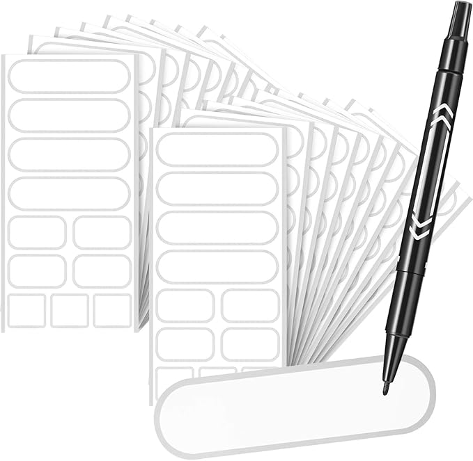 264 Pieces Removable Food Labels Stickers Waterproof Kitchen Labels for Food Storage, Home Organization with Marker Pen, 3 Sizes (Silver Side)