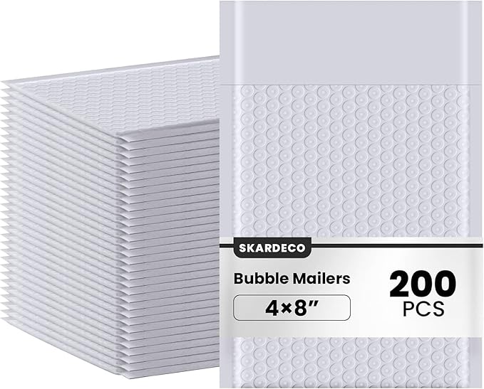 skardeco Bubble Mailers 4x8inch 200Pack Gray Bubble Mailers Self-Seal Padded Mailing Envelopes Bubble Opaque Padded Mailer for Small Businesses to Package and Mail Jewelry Cosmetics#000（white，gray）