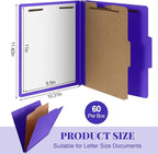 Skyygemm 60 Pcs Classification Folders Letter Size, 1 Divider Pressboard File Folder with Fasteners, Expanding File Organizer Bulk for School Teachers, Office Employee, Coworker, Staff (Purple)