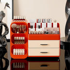 KQJS Makeup Organizer with Drawers,Large Capacity Countertop Organizer for Vanity,Bathroom and Bedroom Desk Cosmetics Organizer,Easy To Storage Skincare,Brushes,Lotions,Lipstick (Red and Cream)