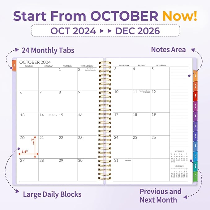 SUNEE 2026-2027 Planner - 24 Months (Jan 2026 - Dec 2027) - 7"x10" Monthly Spreads & Yearly Planner, Purple