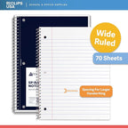 E-CLIPS USA Spiral Notebook, Wide Ruled Notebooks (48 Pack Bulk), 70 Sheets, Single Subject, Notebooks Bulk, 6 Color Assortment, 3 Hole Perforated Sheets (48, Wide Ruled)
